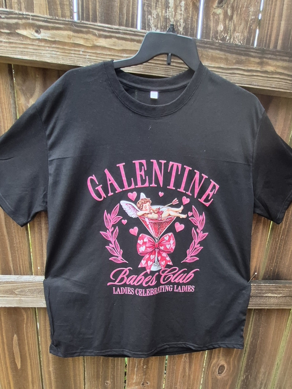 Galentine Babes Club Black Cotton T-Shirt 3XL Women Graphic Tee Crew Neck